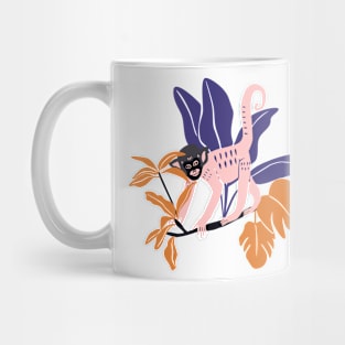 Crazy wild tropical monkey with monstera leaves Mug